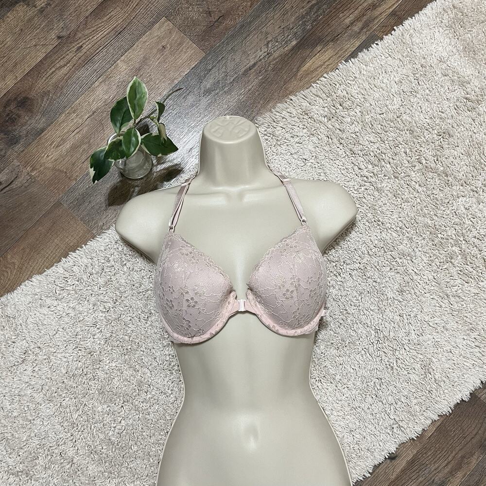 Victoria's Secret Size 34D Pink Lace Front Closure Underwire Demi Racerback Bra